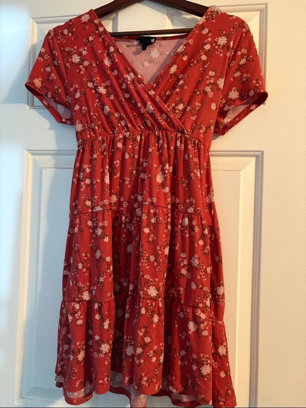 Red Floral Tiered V-Neck Dress